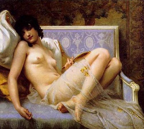 Guillaume Seignac Young-woman-on-a-settee Spain oil painting art